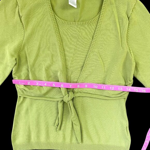 Worthington Chartreuse Tie Front Cardigan Top - Picture 7 of 8